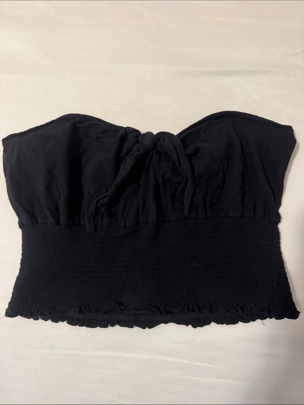 Black Strapless Smocked Tube Top with Tie